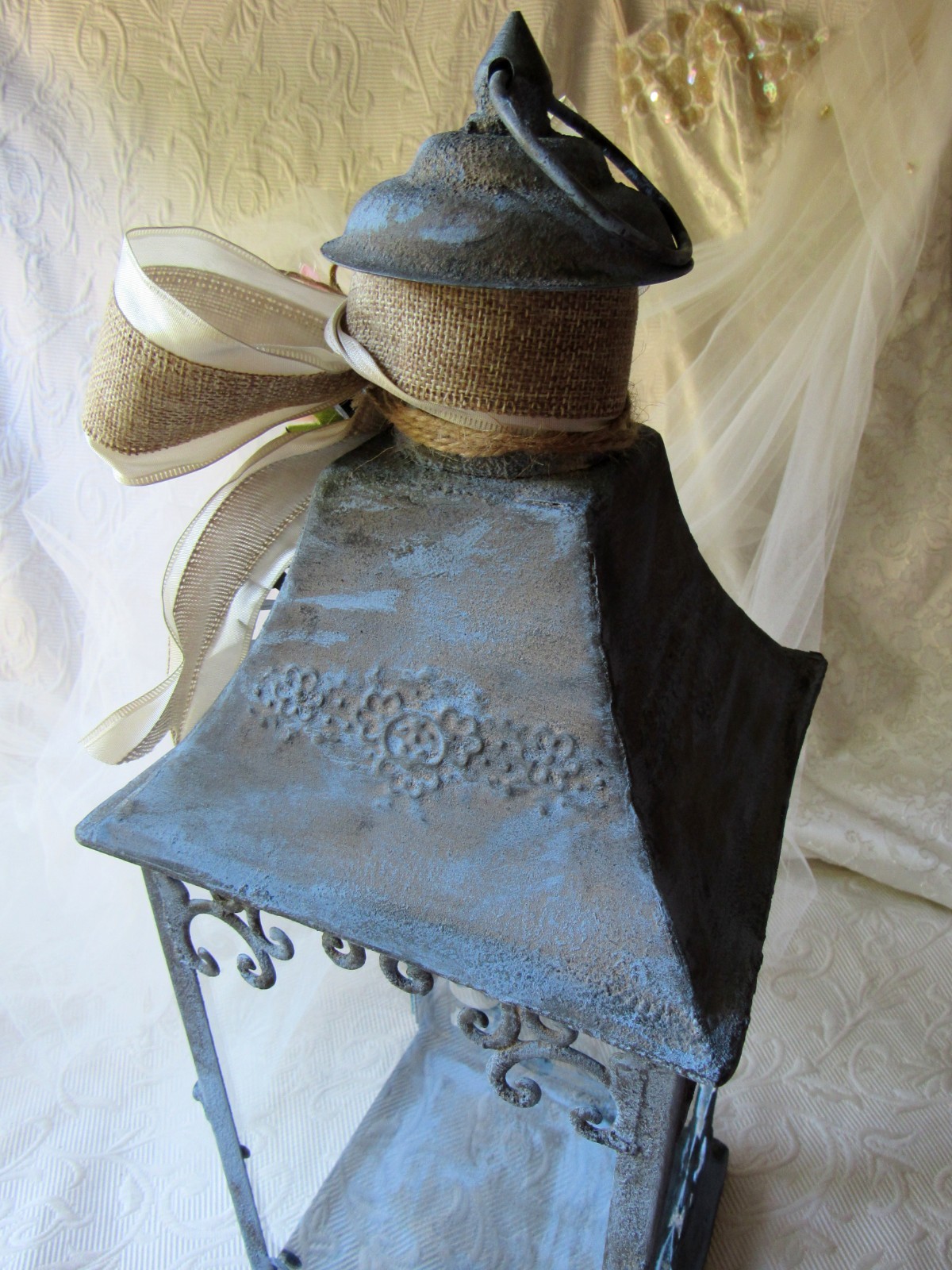 Cottage Blue Candle Lantern,French Blue,Shabby,Farmhouse,Events,Centerpiece,20.5