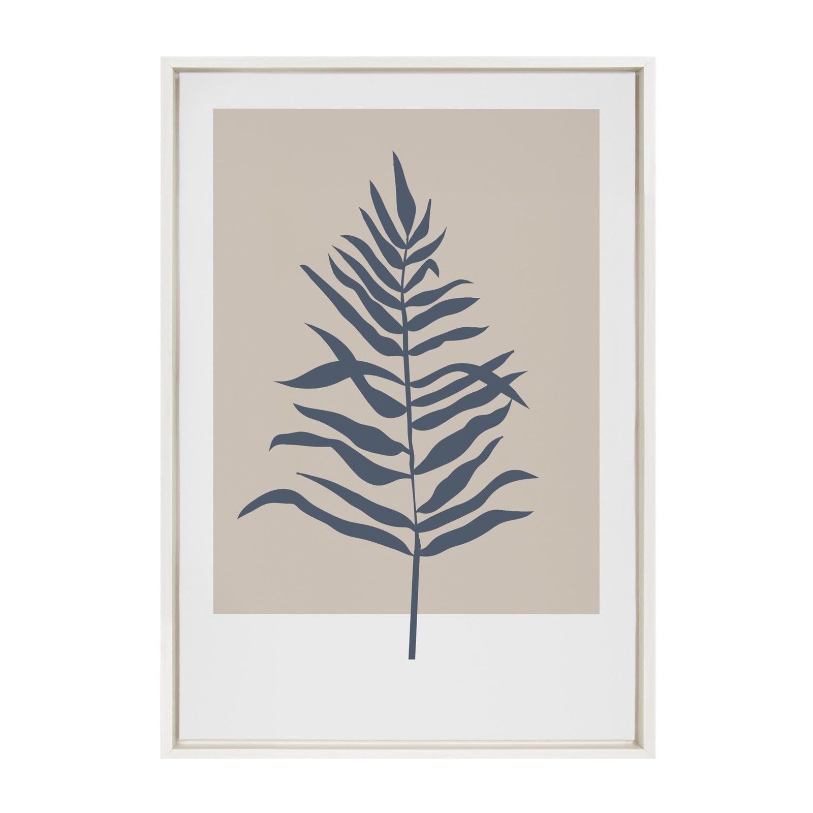 Sylvie Muted Tan and Blue Colorblock Botanical Fern Framed Canvas Wall Art by…