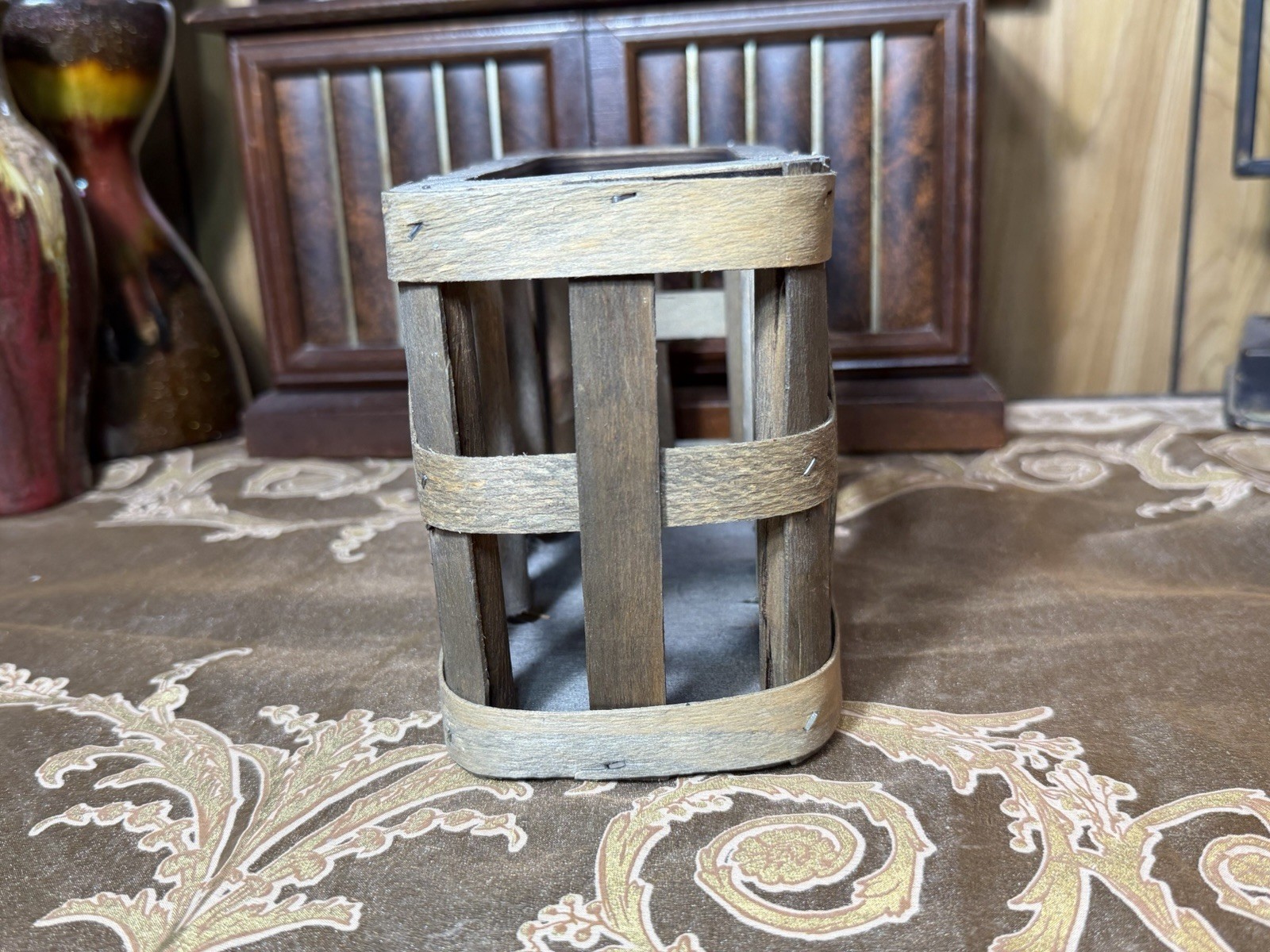 Rustic Wood Basket Set 2 Farmhouse Storage Crate Primitive Decor