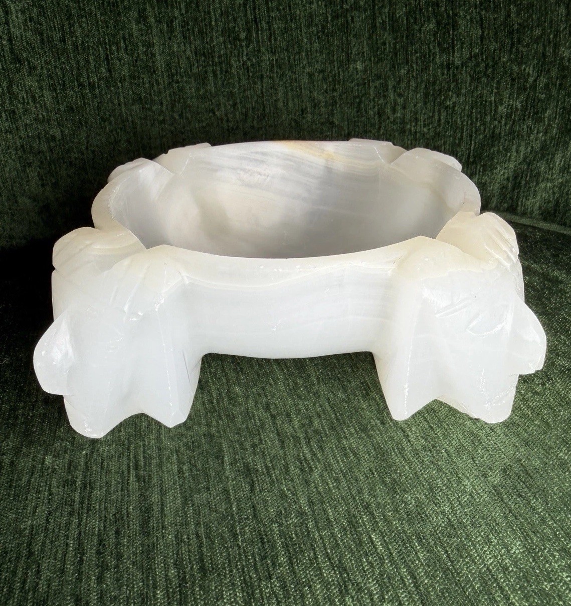 Vtg Mid Century Mexican White Onyx Bowl Sculptural Hand Carved Mesoamerican 3lb