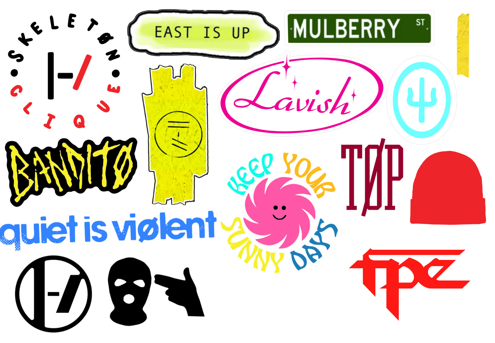 Twenty One Pilots sticker sets, Water Resistant, easy peel, 2-3″, 12 Sets