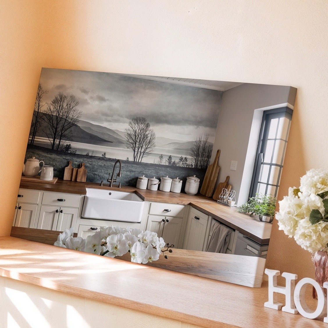 Wall Art Serene Kitchen Scene Featuring A Rustic, Farmhouse-style Design With A