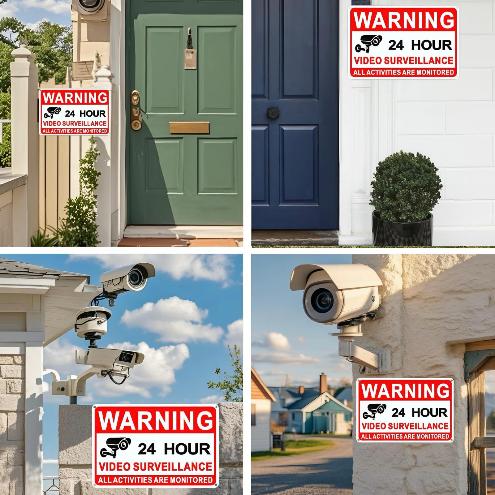 4 Pack Video Surveillance Signs, 8 x 12 Inch Aluminum 12×8 Inches, Red, White