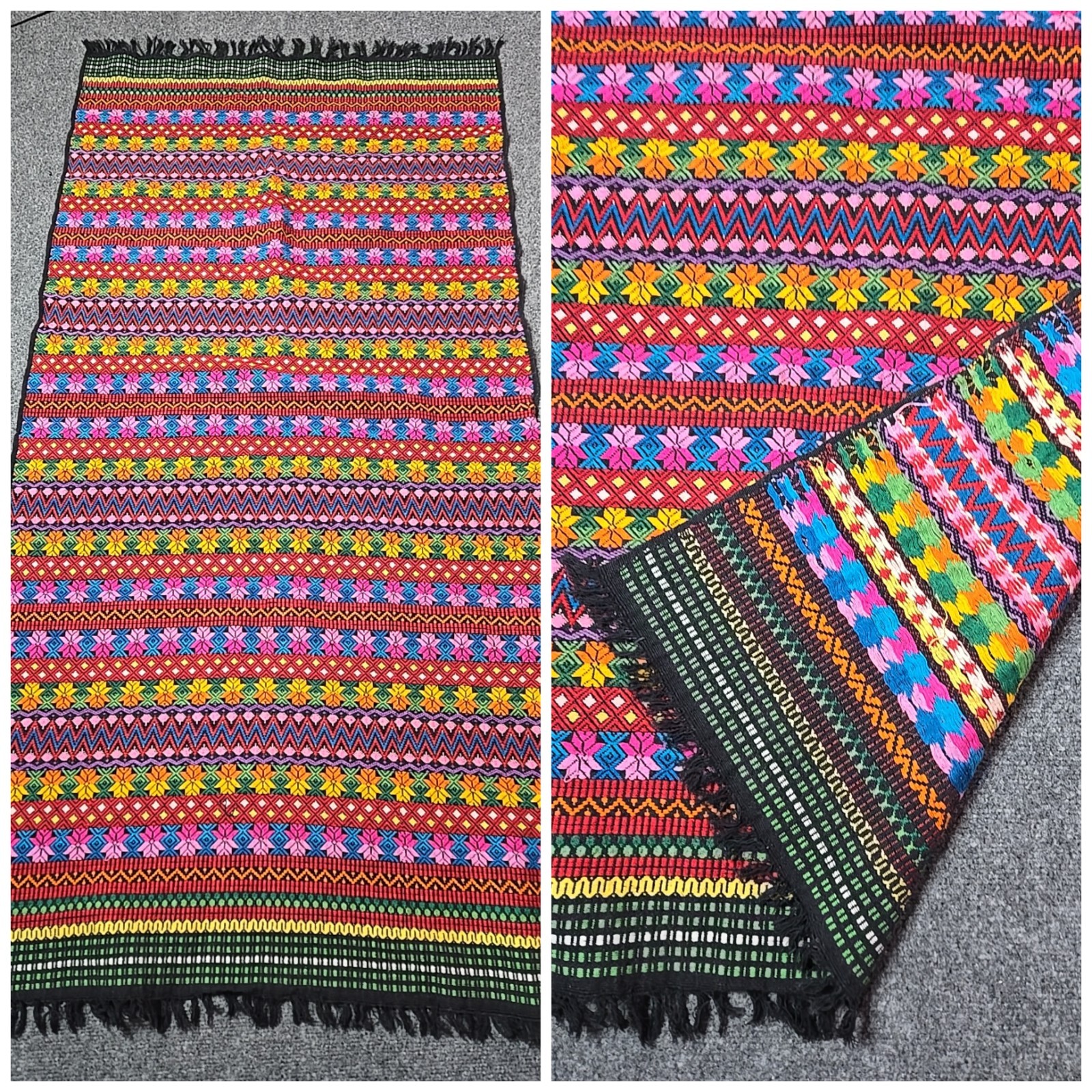 Colorful Woven Embroidered Mat Folk Art Altar Rug Tapestry 30×65″