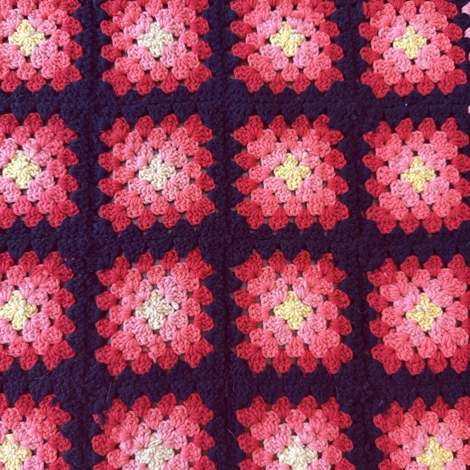 Granny Square Blanket Sofa Bed Throw Red Black Pink Handmade Crochet 66×44 READ