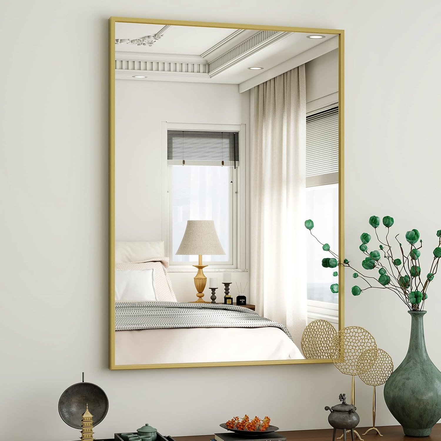 38″x26″ Gold Framed Wall Mirror – Rectangle Aluminum for Farmhouse & Entryway