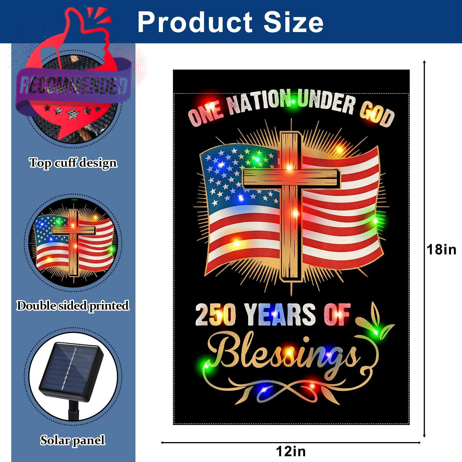 Led Lighted 250 Anniversary Usa Garden Flag, Double-sided Solar 250th American