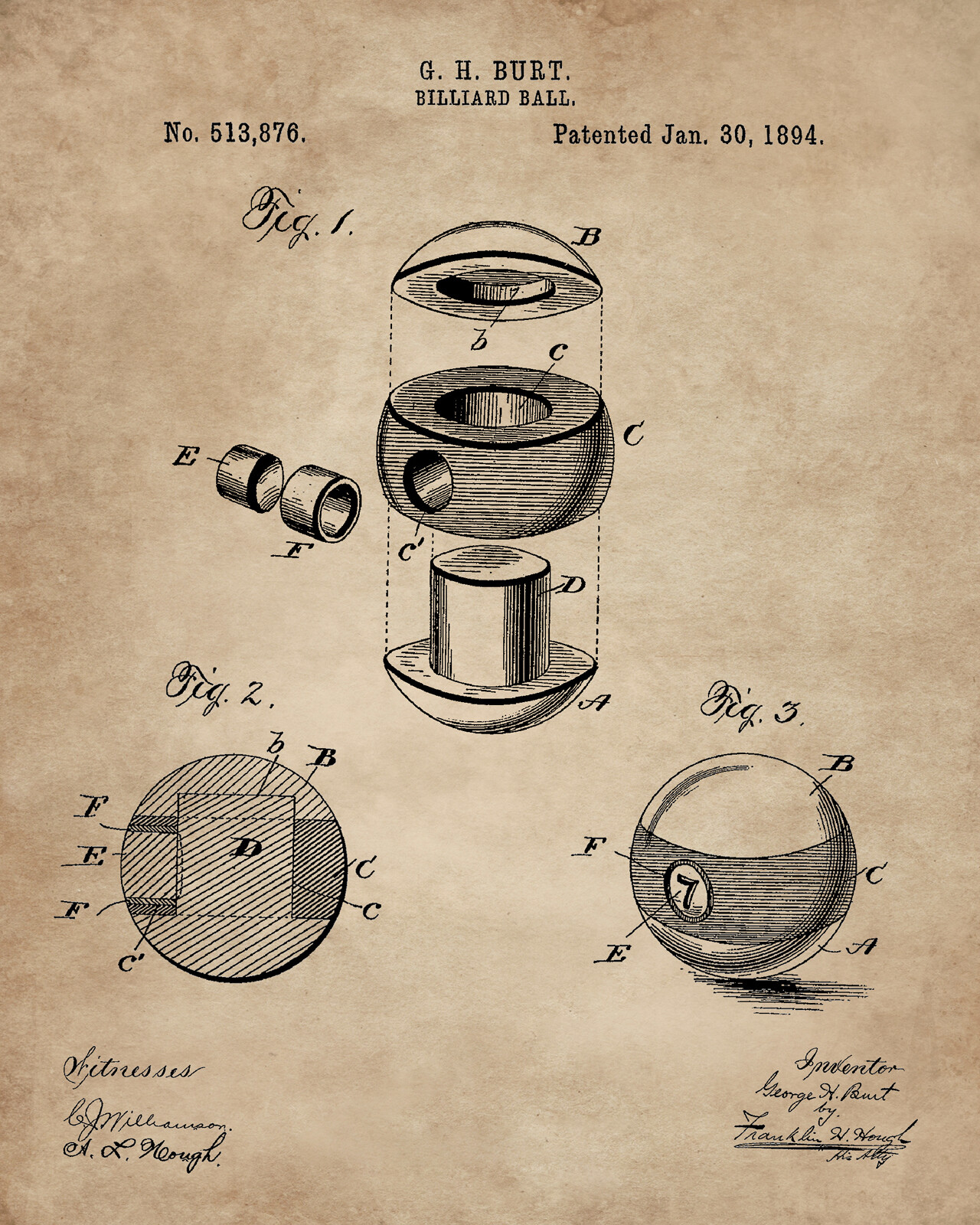 6 Billiards Patent Wall Art Prints – 8×10 in – Gifts for Pool Players Room Decor