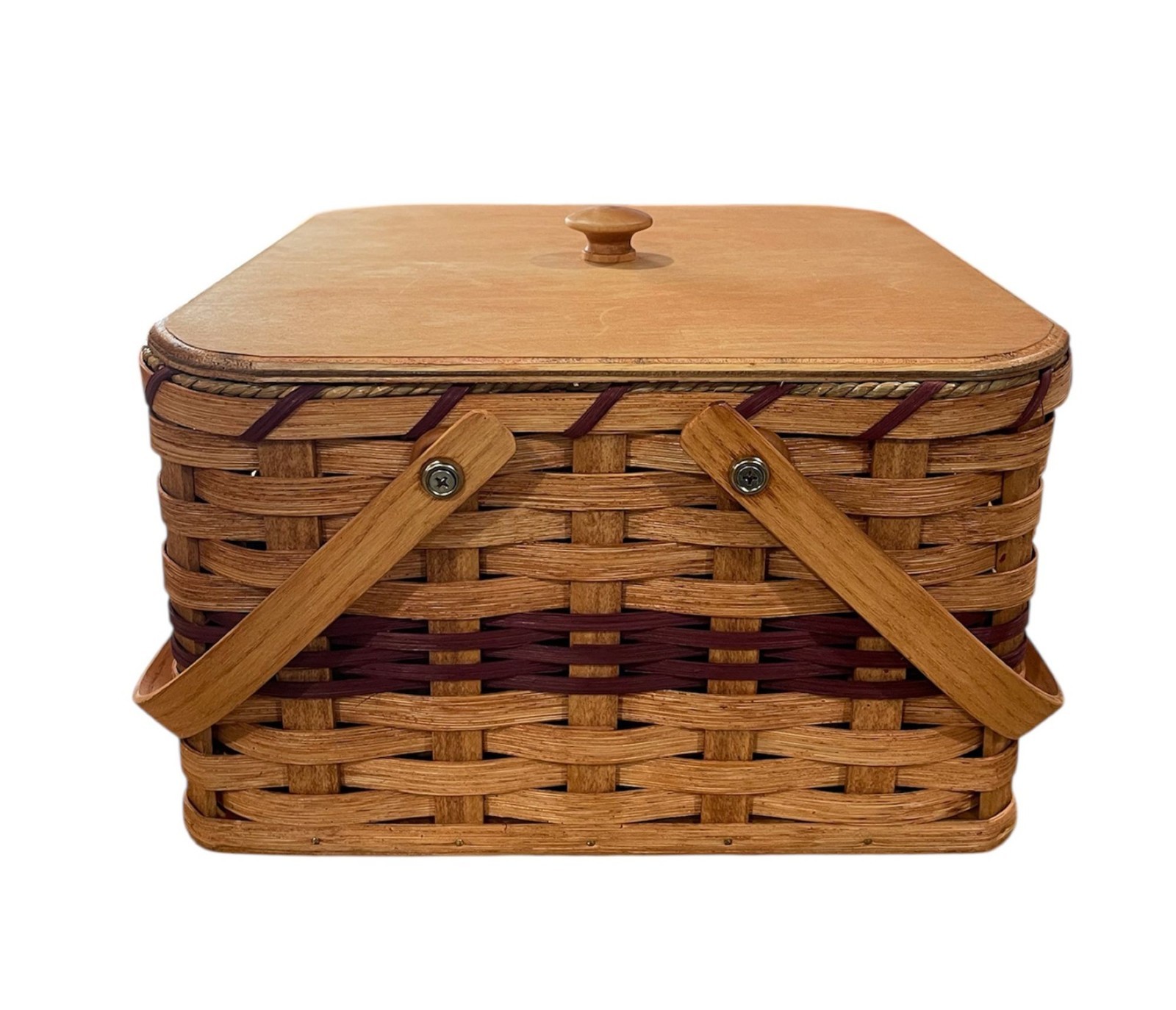 Amish Double Pie Carrier Square Handmade Gingerich Style Basket Swinging Handles