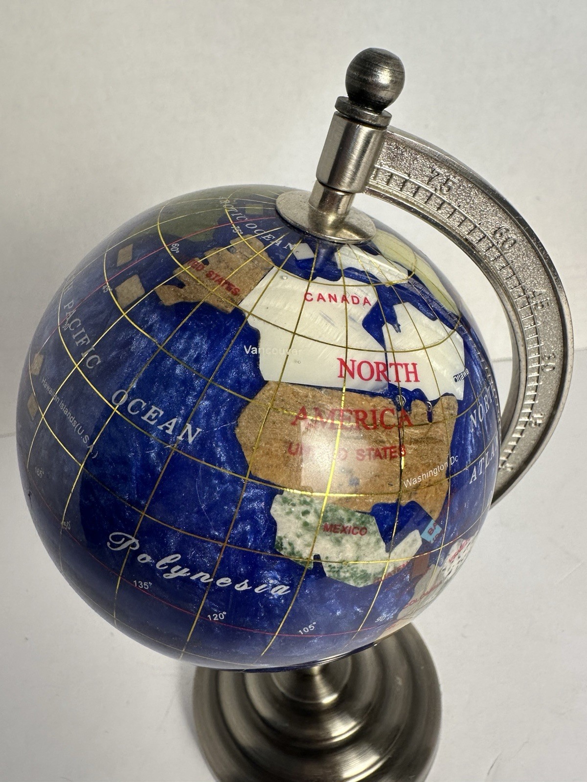 Vintage simi precious stones Mini Globe 4 In In Diameter 9 In Tall Silver Base