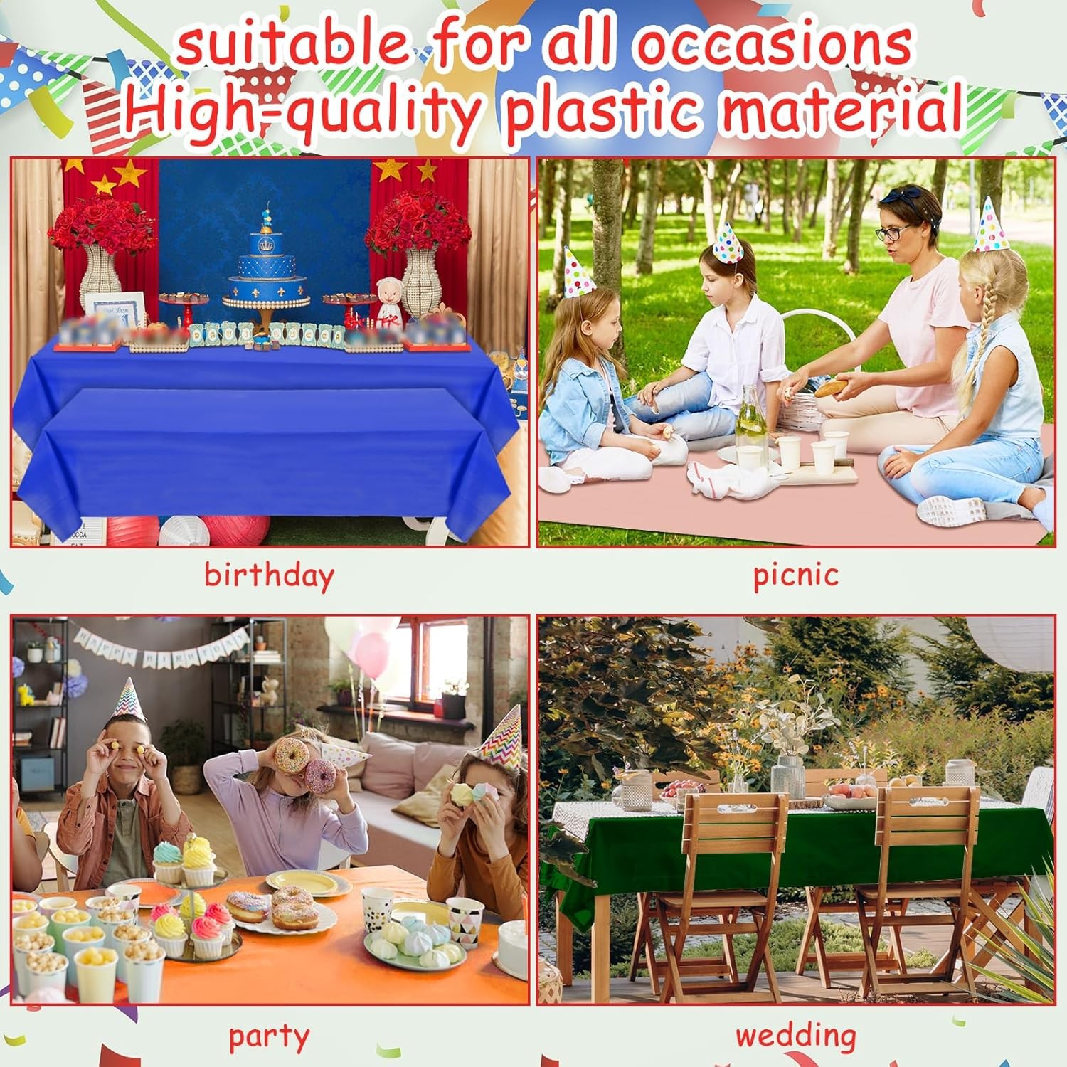 12 Pcs Assorted Color 54 x 72 Inch Plastic Tablecloth Disposable Rectangle Table