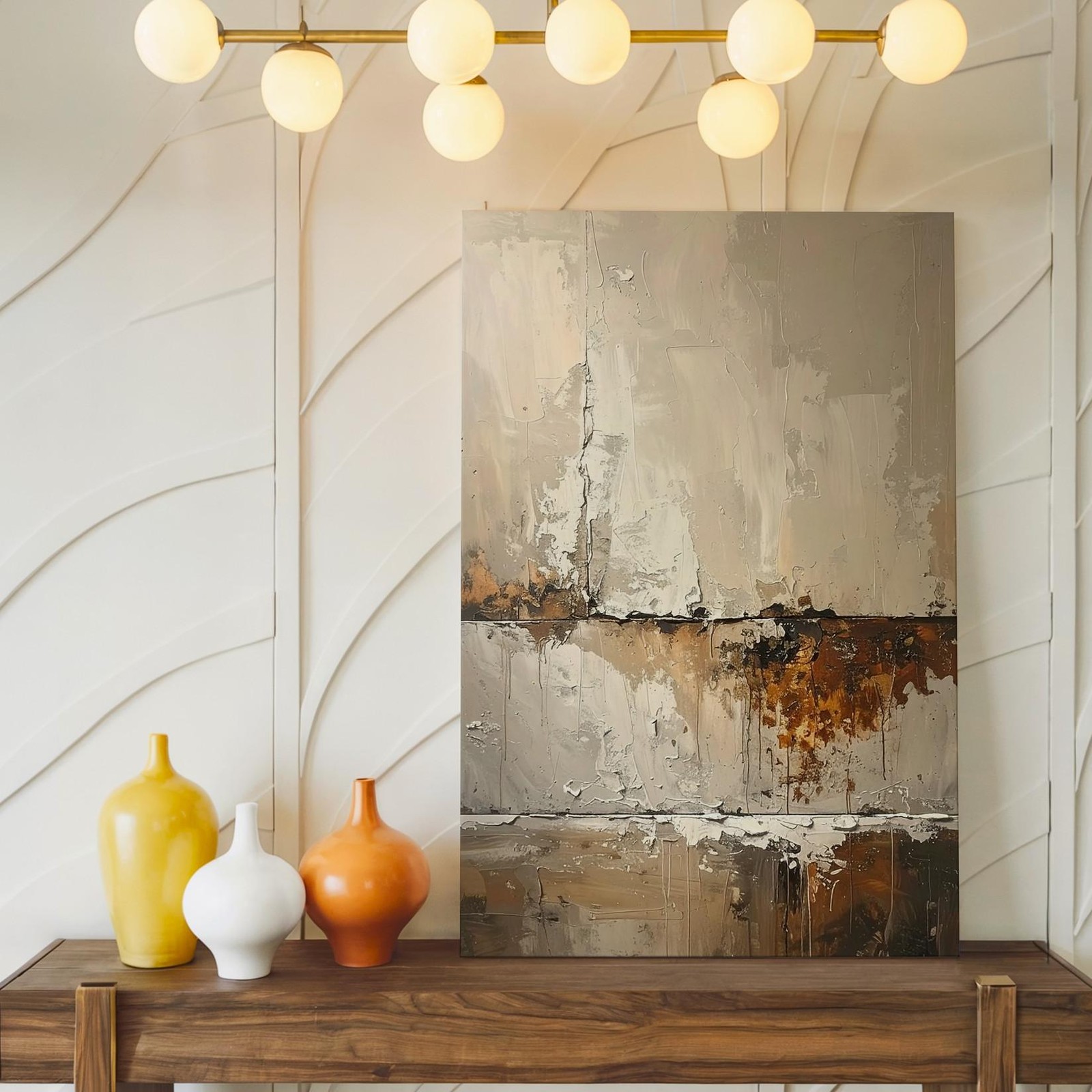 Textured Monochrome Canvasrustic Abstract Art With Eroded, Weathered Feel Wall