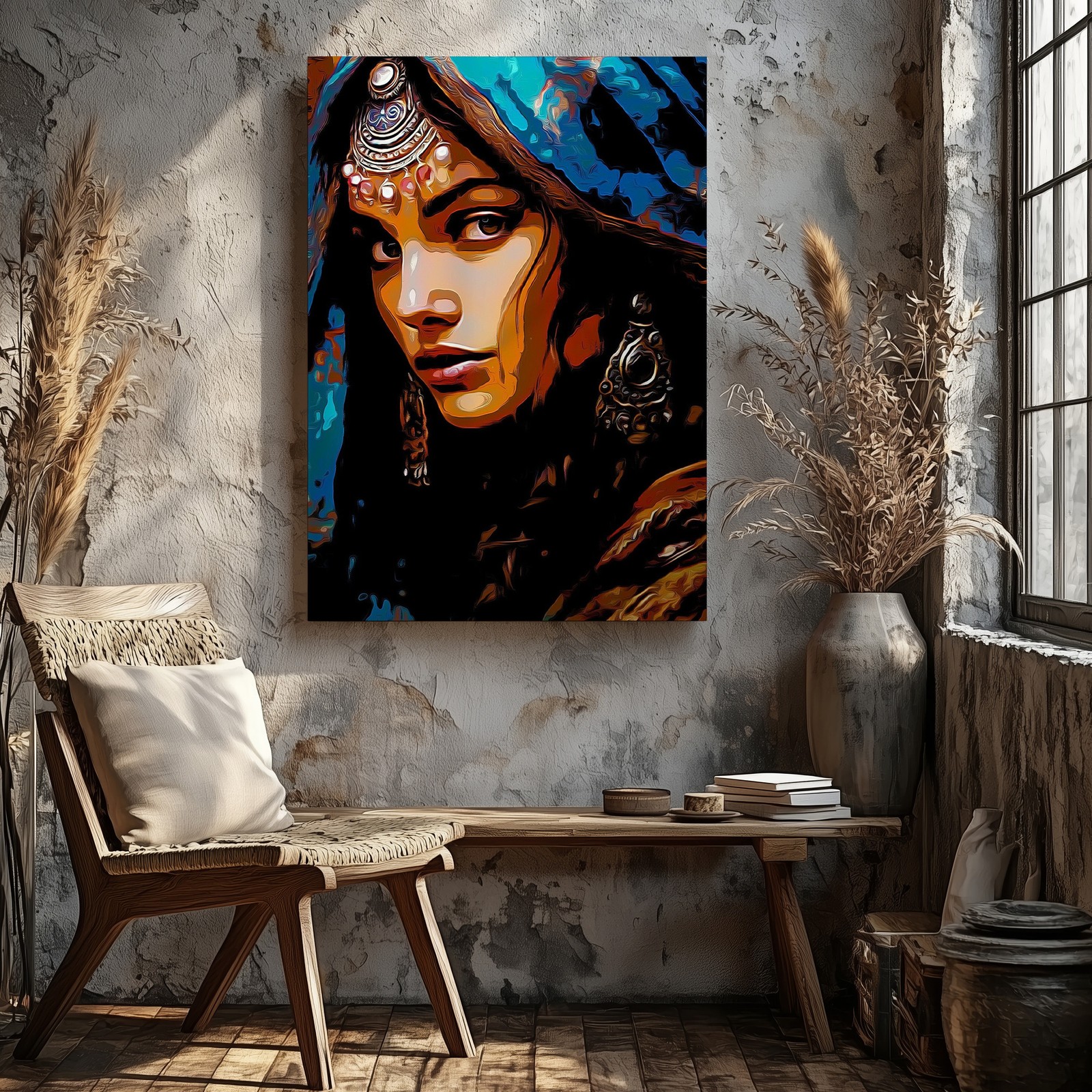 Bohemian Ethnic Woman Portrait Canvas Wall Art Colorful Face Print Home Decor