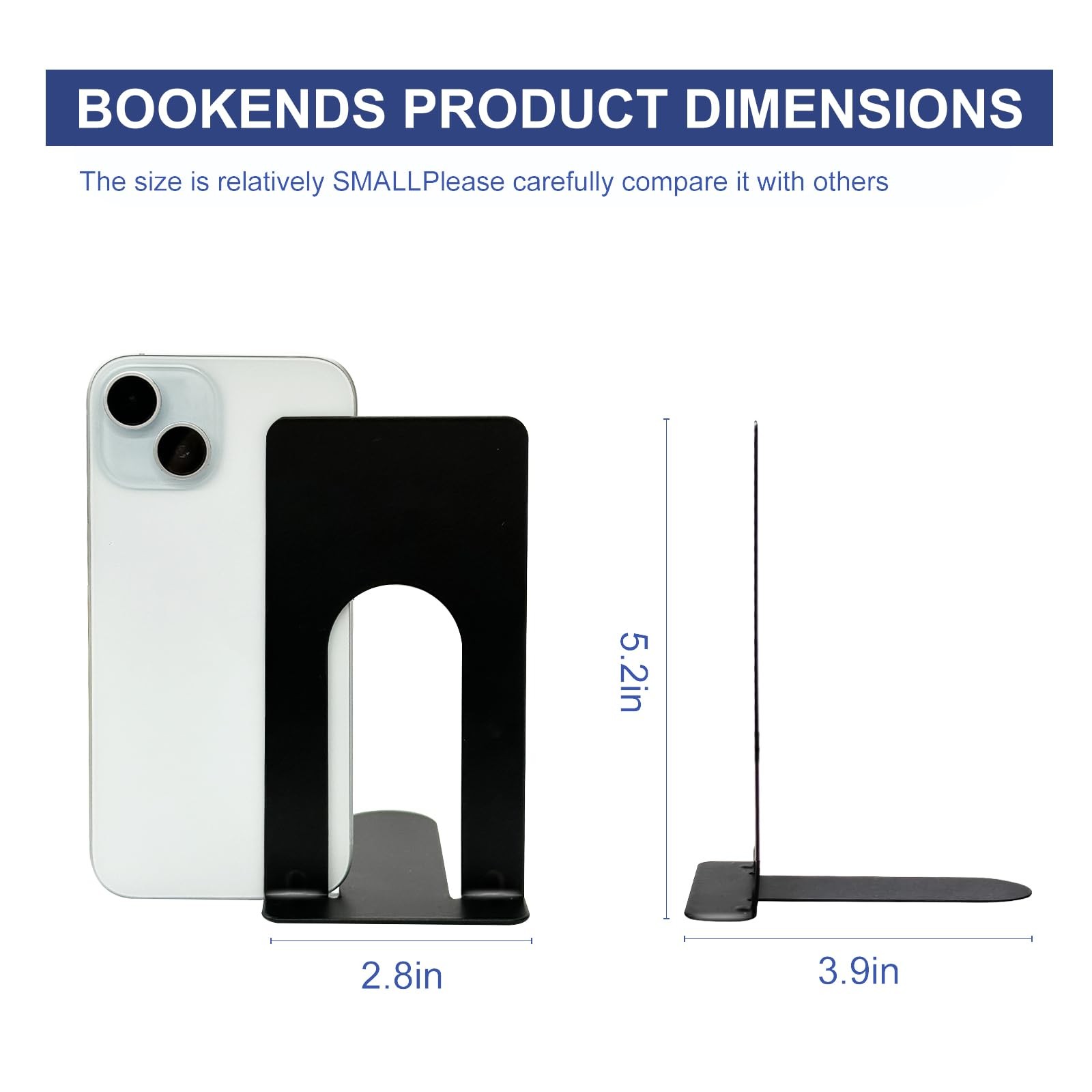 Metal Book Ends for Shelves Heavy Duty Black Bookends set 4 Pack New