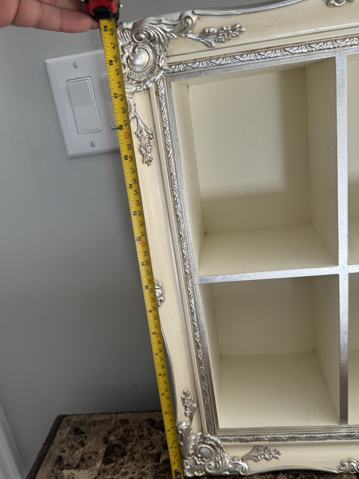 ornate shabby chic wall-mounted display shelf with four compartment 19×15 Inches