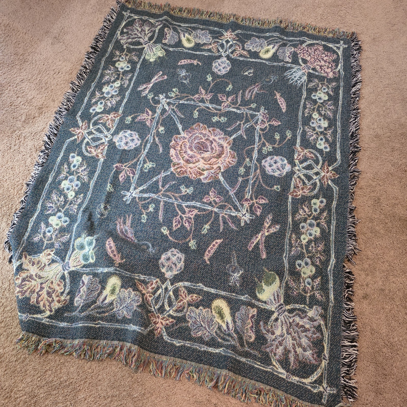 Garden Vegetable Woven Tapestry Throw Fringed Blanket Cottagecore