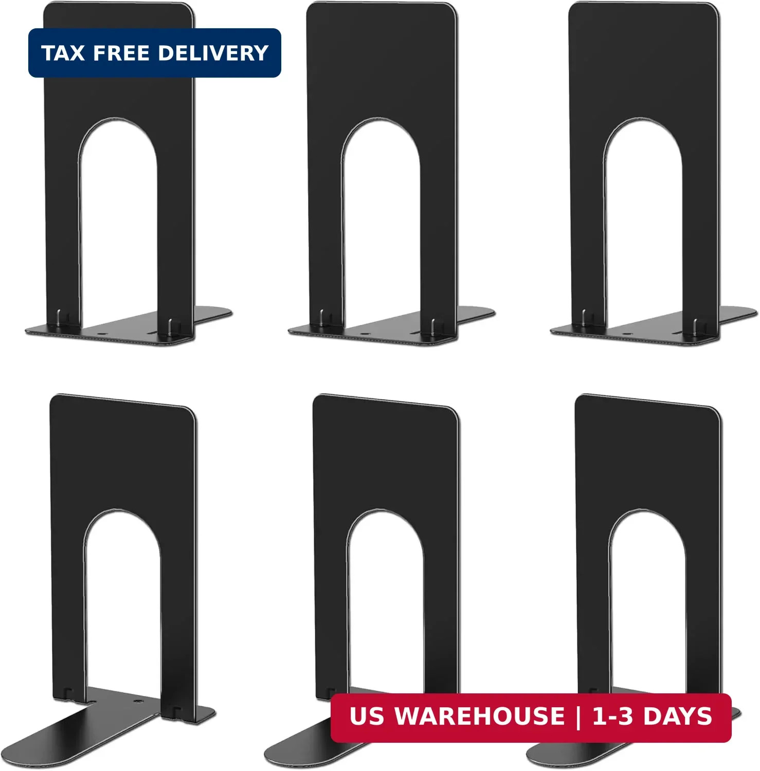 Optomni Book Ends, 3 Pairs of Small Bookends for Shelves, 3.9 x 2.8 × 5.2 in, Bl