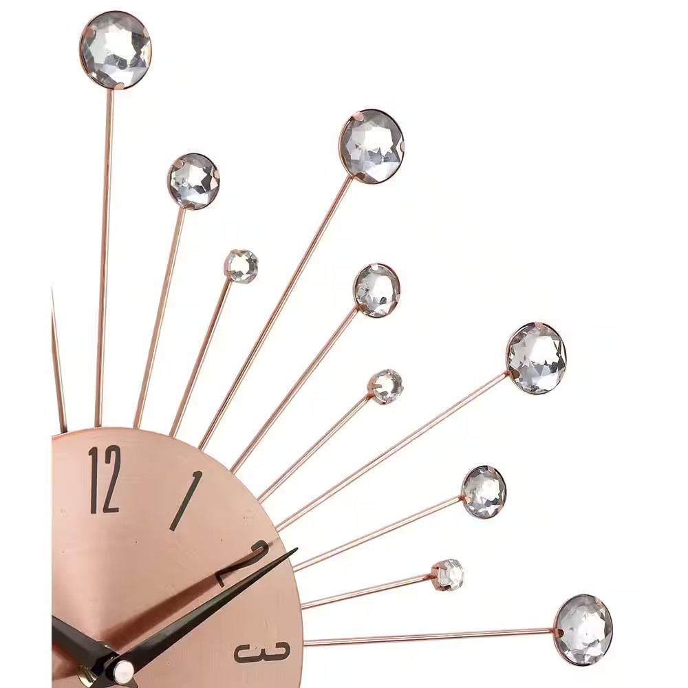 15 In. X 15 In. Copper Metal Starburst Wall Clock with Crystal Accents