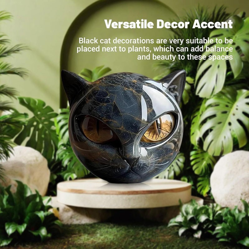 Luxury Black Cat Stone Sculpture Resin Office Desk Ornament Elegant Home Decor