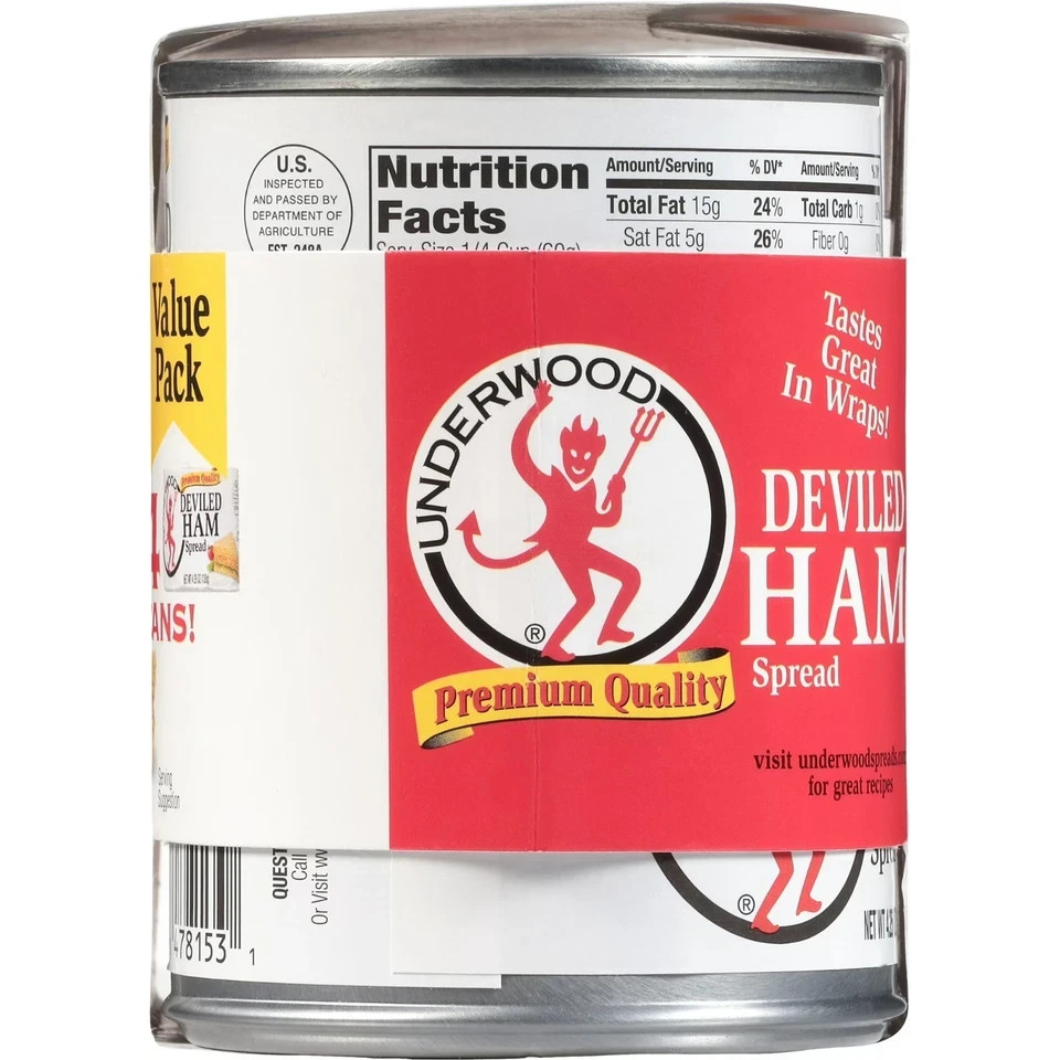 Underwood Deviled Ham Spread, 4.25 oz, 4 Count Cans New