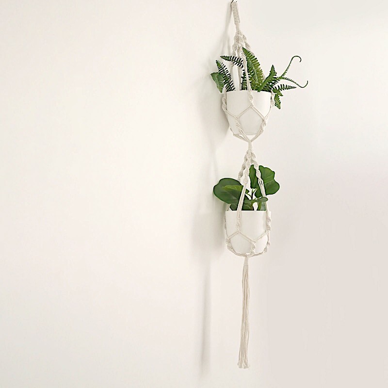 2 Tier Ivory Cotton Ropes Macrame Plant Hanger Decorative POT HOLDERS Events