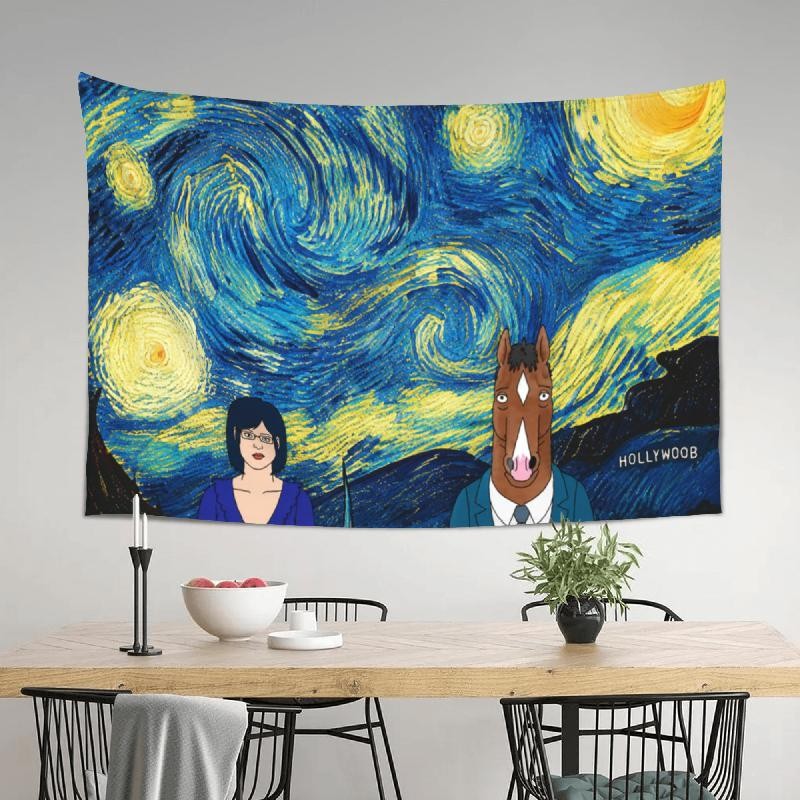 Celestial Horse Tapestry 60x40in Blue Yellow Bedroom Wall Decor