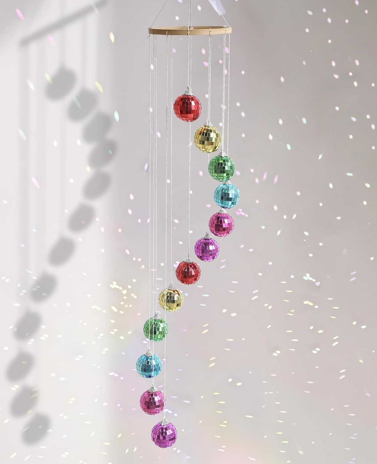 Hanging Disco Ball Decor Rainbow Sun Catcher, 34.5 Inch Colorful Handmade Light