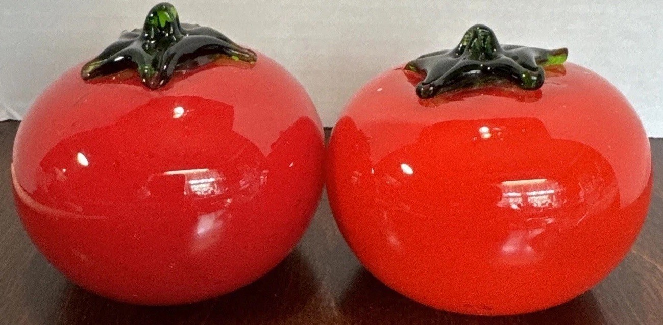 2 X VTG Murano Hand-Blown Tomatoes Fruit 3 Inch Each
