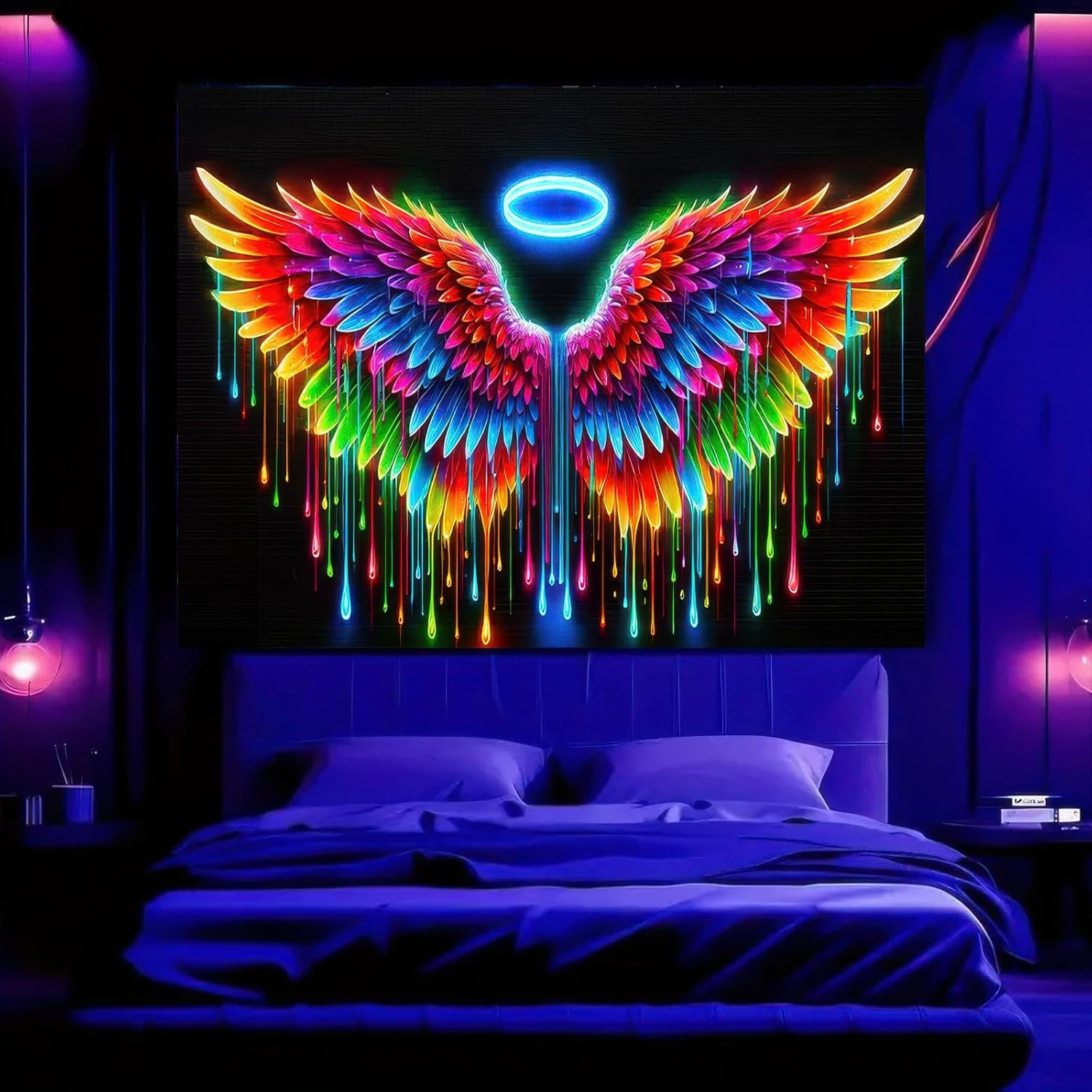 Blacklight Tapestry Angel Wings Glow in the Dark Poster 78X59 Inch