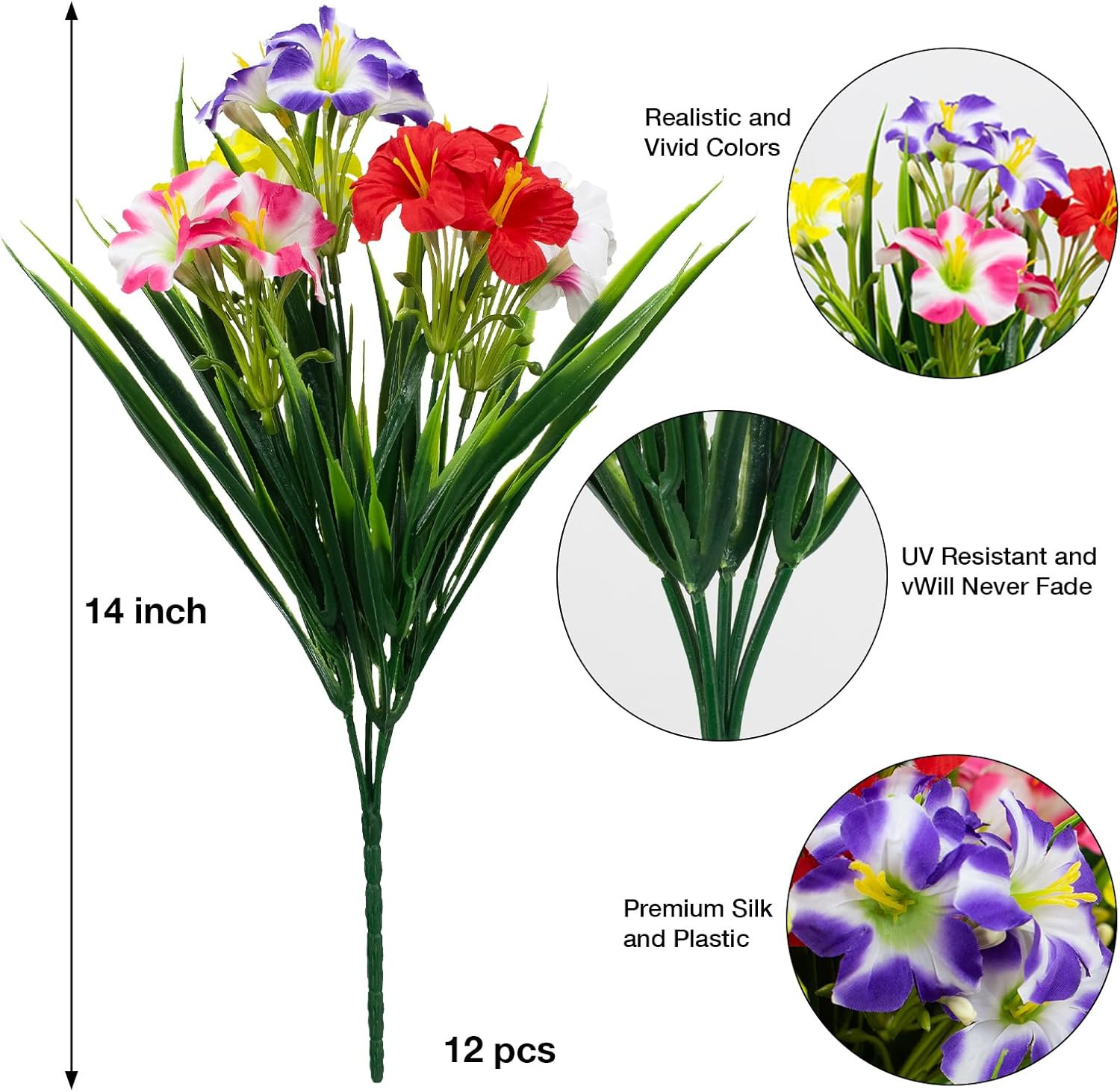 LikSoor Outdoors Artificial Flowers Spring Summer Decor Fake Petunias UV Resista
