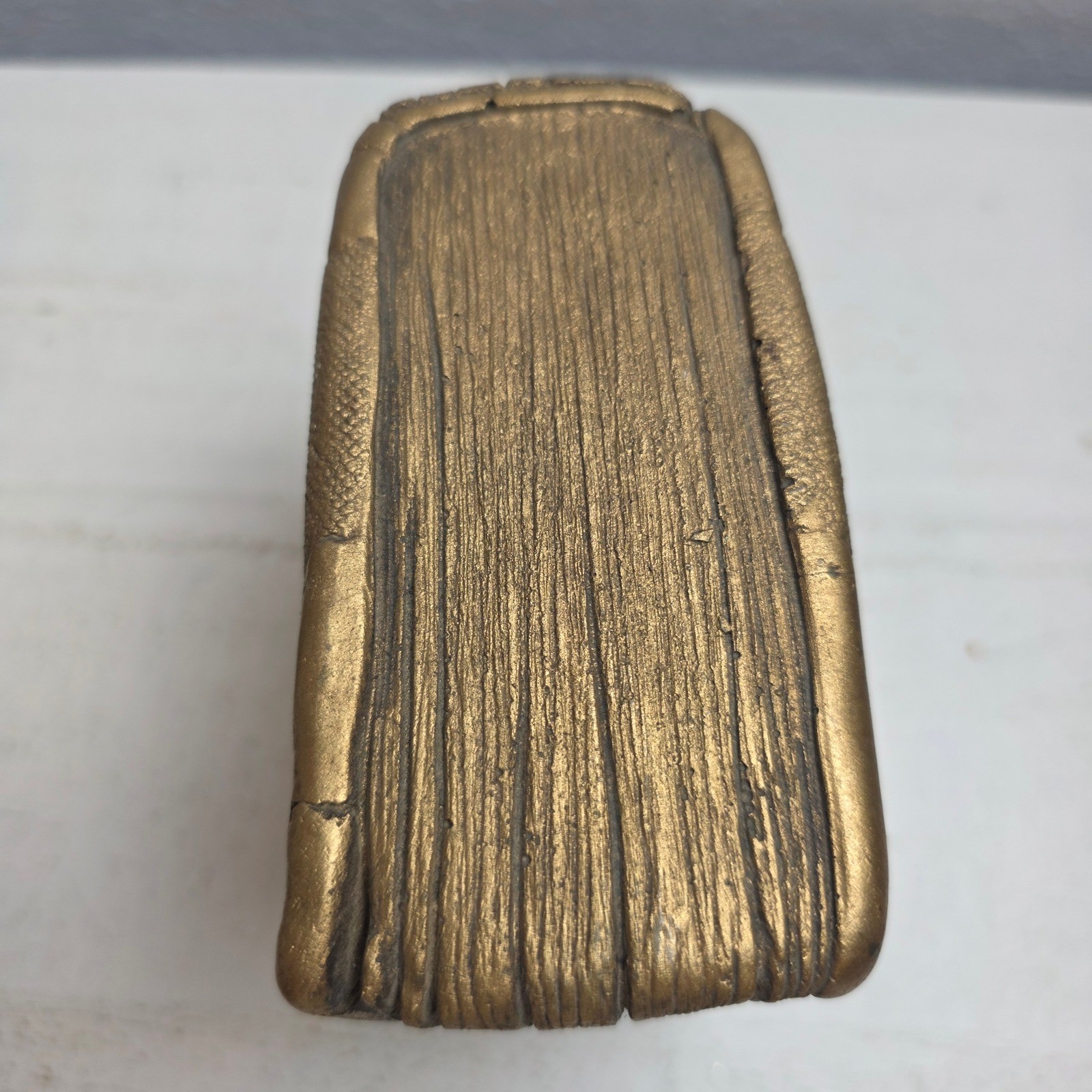 Vintage 1971 Hoda Book Bookends Gold Leather Texture Set of 2 Heavy Plaster