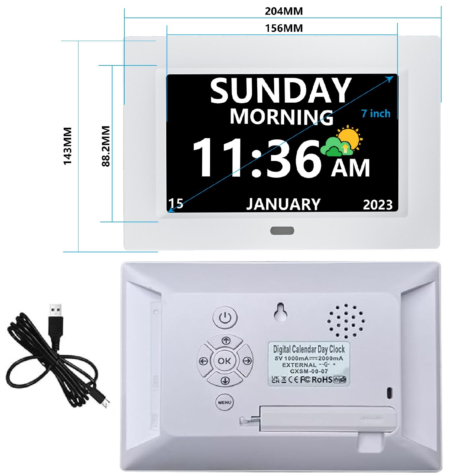 7 Inch Digital Clock with Day and Date for Elderly Alzheimer’s Clock Customiz…