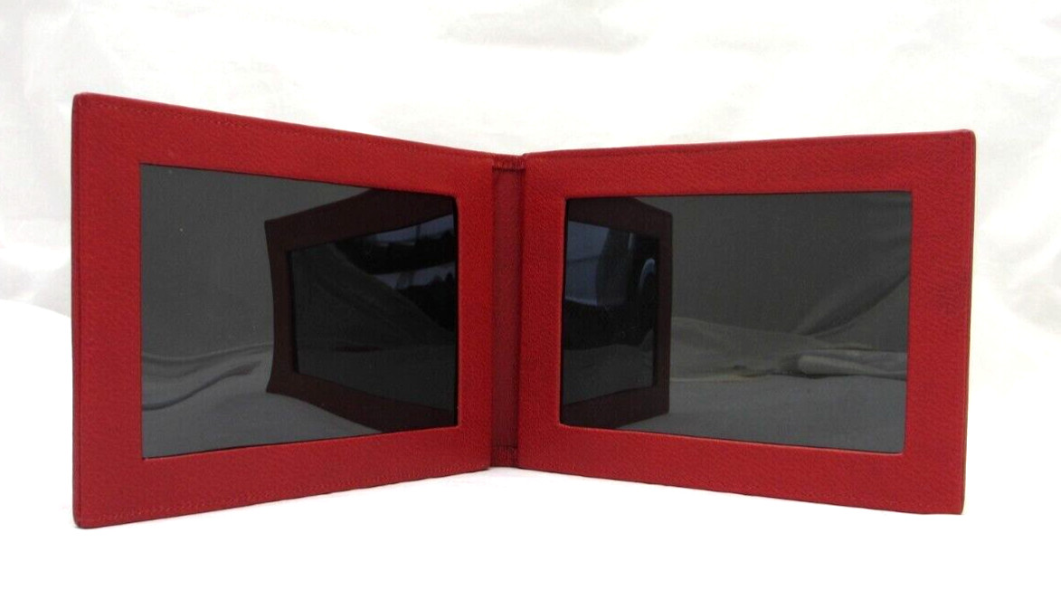 Photo Frame Leather Bifold holds TWO 4×6″ Photos Horizontal Graphic Image RED