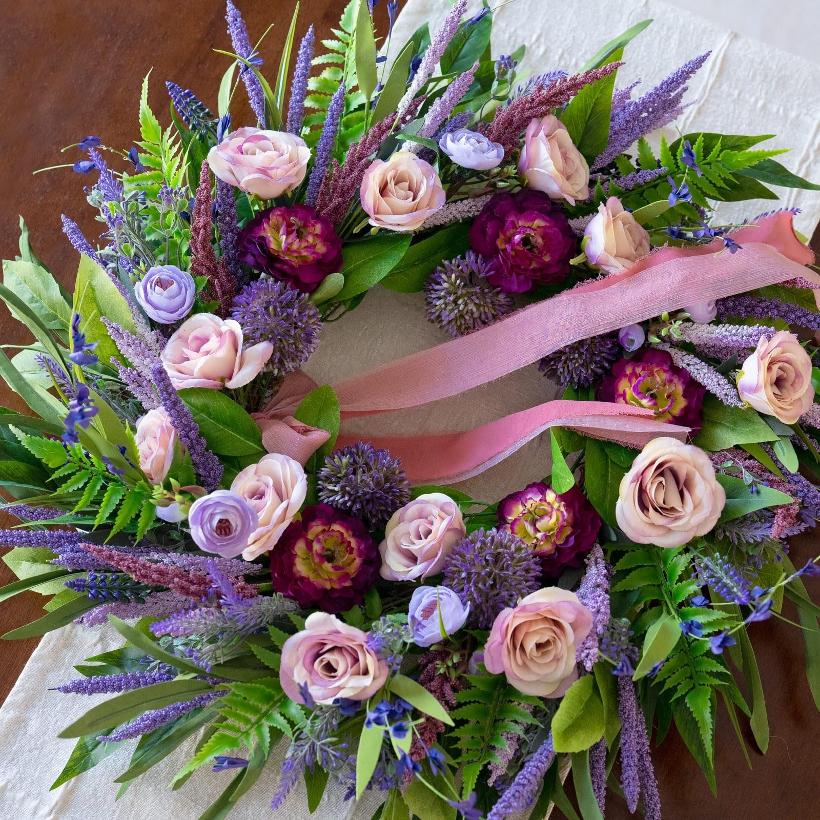 Spring Wreaths for Front Door 24 Inch Luxury Lavender Summer Wreath with Pink…