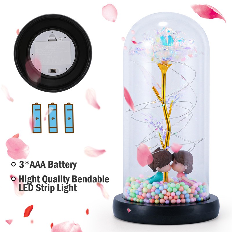 Flower In Glass Dome Eternal Forever Galaxy Rose LED Light Mother’s Day Gifts