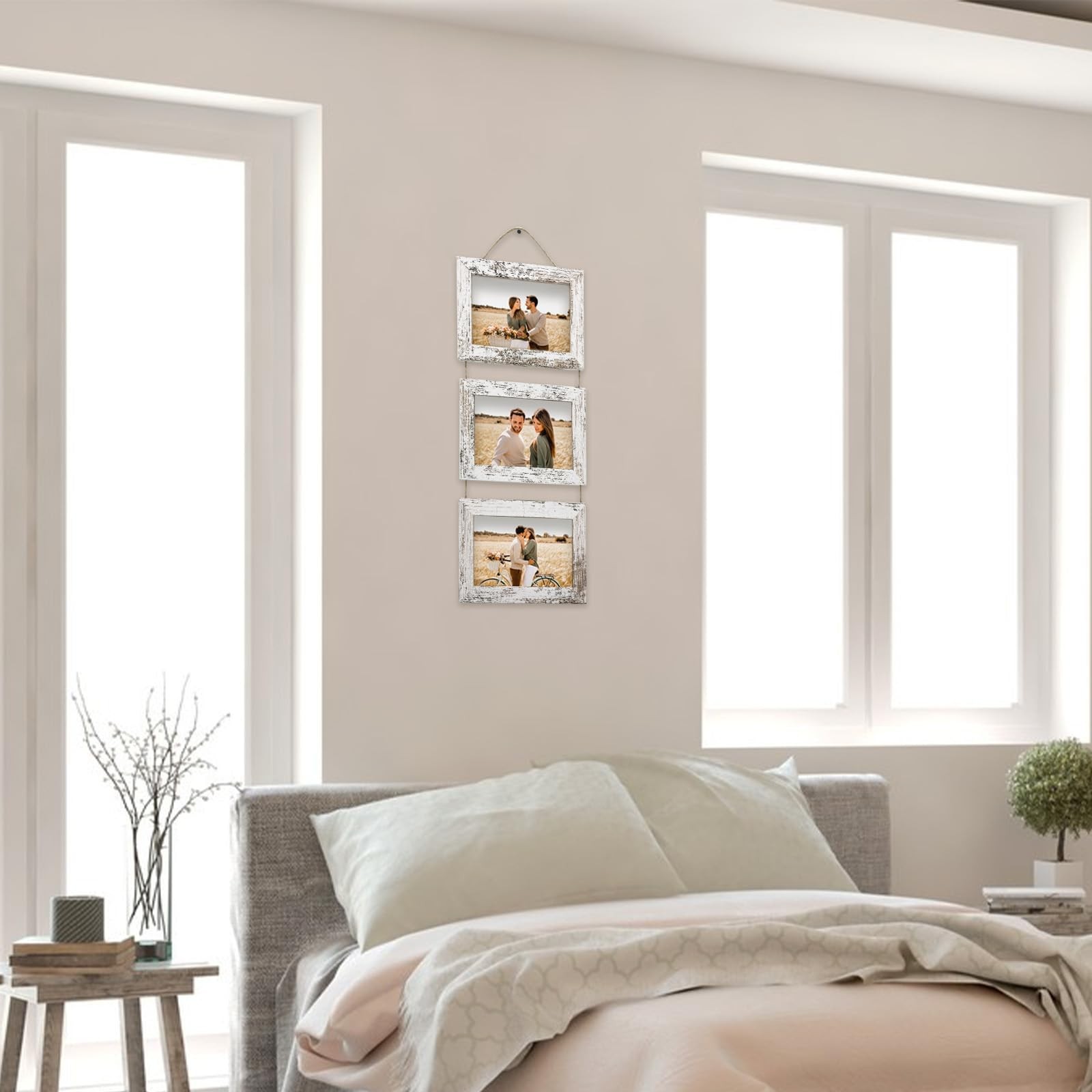 Rexllon 4×6 Wall Hanging Picture Frames Collage with 3 Opening Distressed White