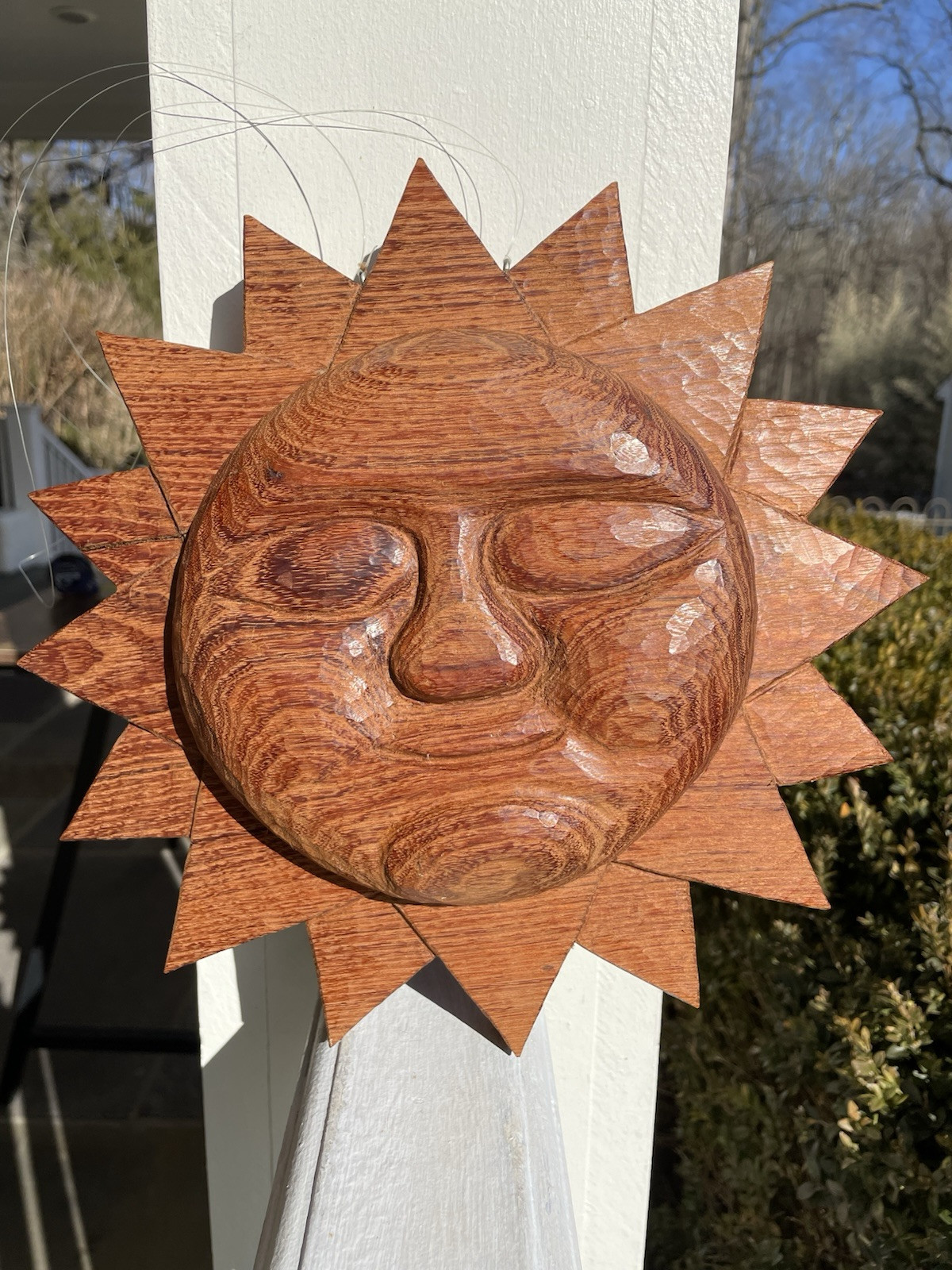 Carved Hard Wood Sun Face 3D Wall Hanging Double Sided Decorative