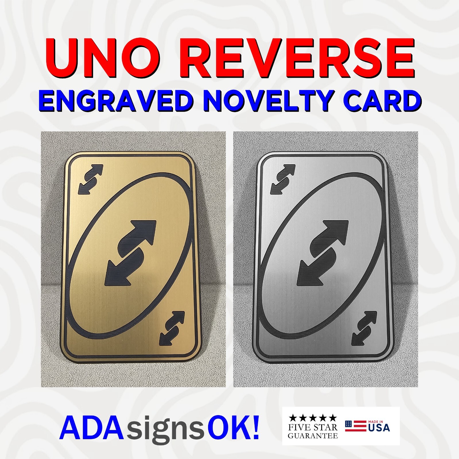 UNO Reverse Card – Novelty Engraved Card – Fits in Wallet! 2.125″ x 3.5″ – 1/16″