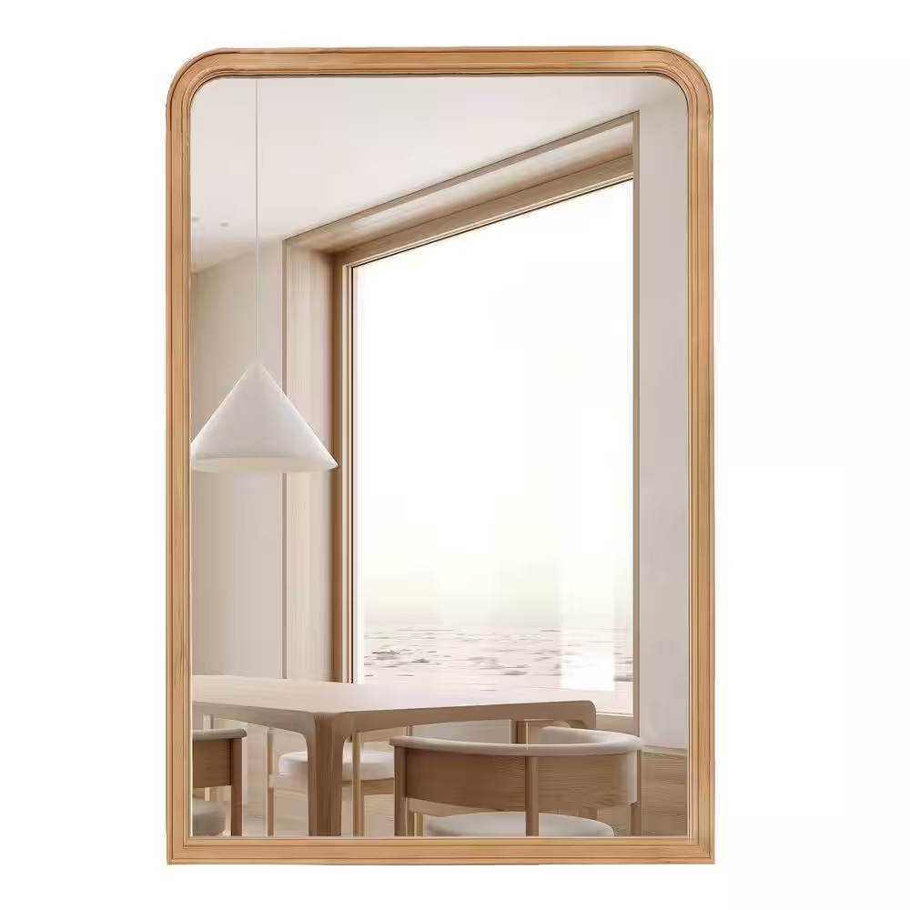 24 In. W X 36 In. H Rectangle Bonnevaux Natural Pine Wood Finish Wall Mirror – R