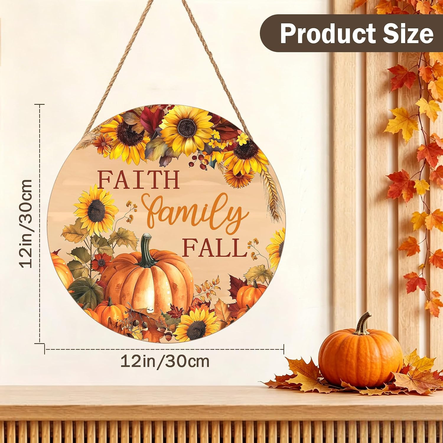 Faith Family Fall Front Door Sign Fall Sunflower Pumpkin Door Decorations Wood S