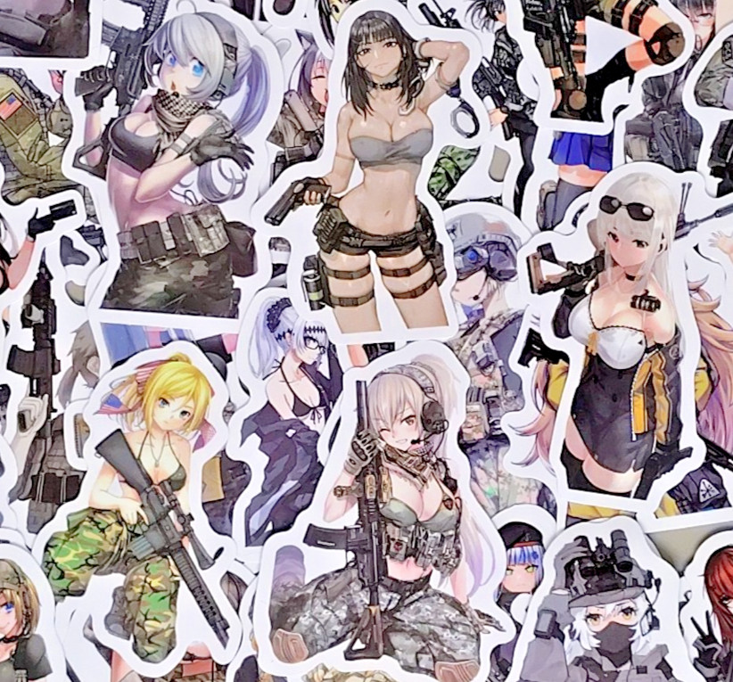 60pc Anime Waifu Military Girls Sticker Lot Women Army Gun Tactical Decals