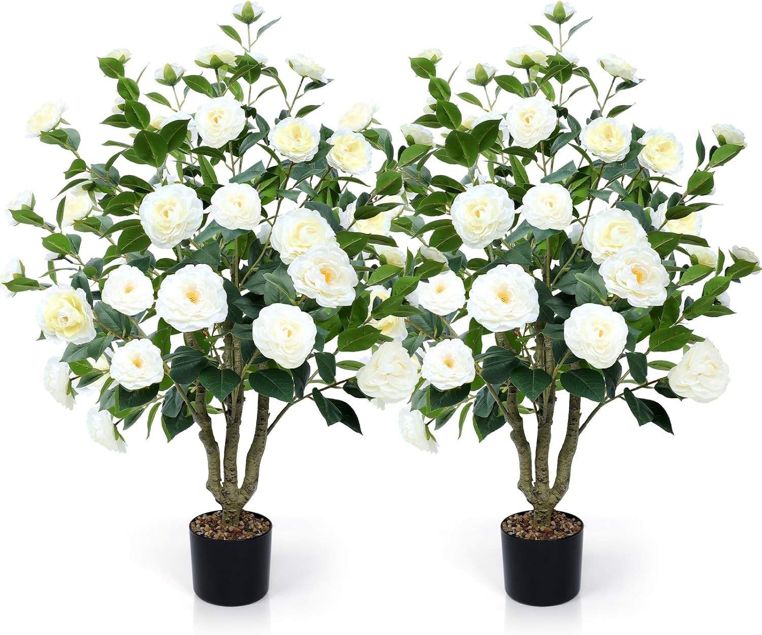 Artificial Camellia Tree 2 Pack 42″ Faux Camellia Plant in Pot with 32 Blooming