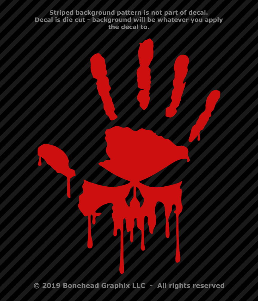 Bloody Skull Hand Print Vinyl Decal Sticker Walking Dead Punisher – 25 Colors