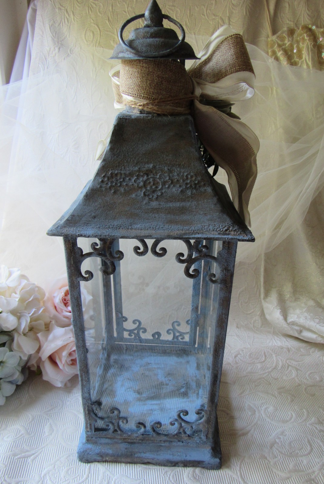 Cottage Blue Candle Lantern,French Blue,Shabby,Farmhouse,Events,Centerpiece,20.5