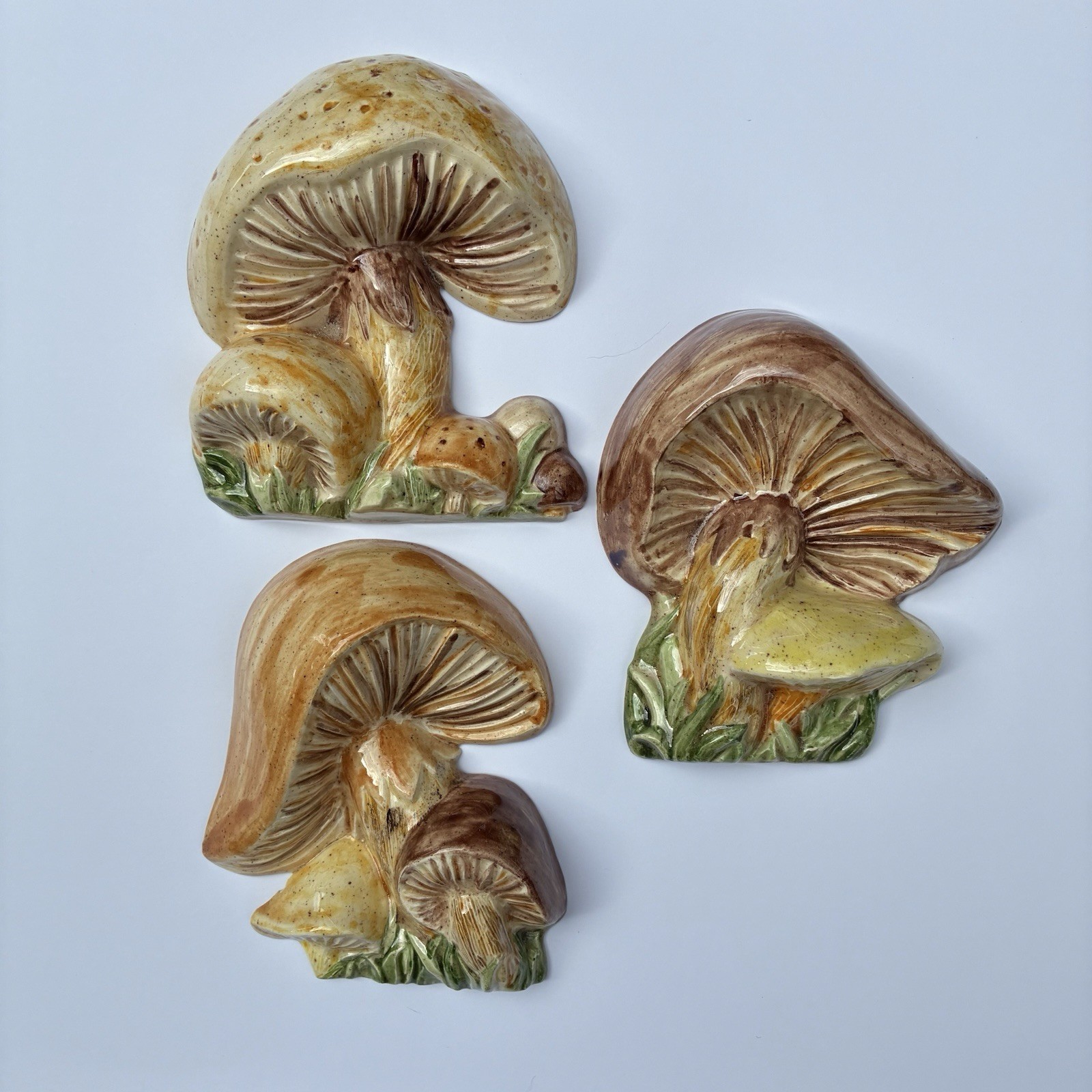 VTG 1970’s Duncan Glazed Ceramic Hand Painted Mushroom Wall Decor Set Of 3