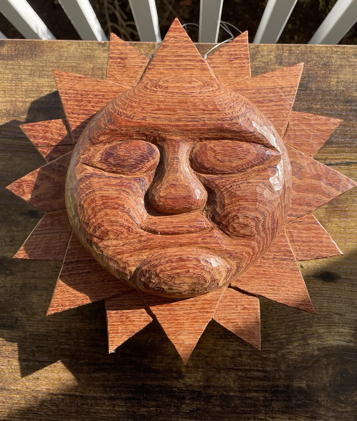 Carved Hard Wood Sun Face 3D Wall Hanging Double Sided Decorative