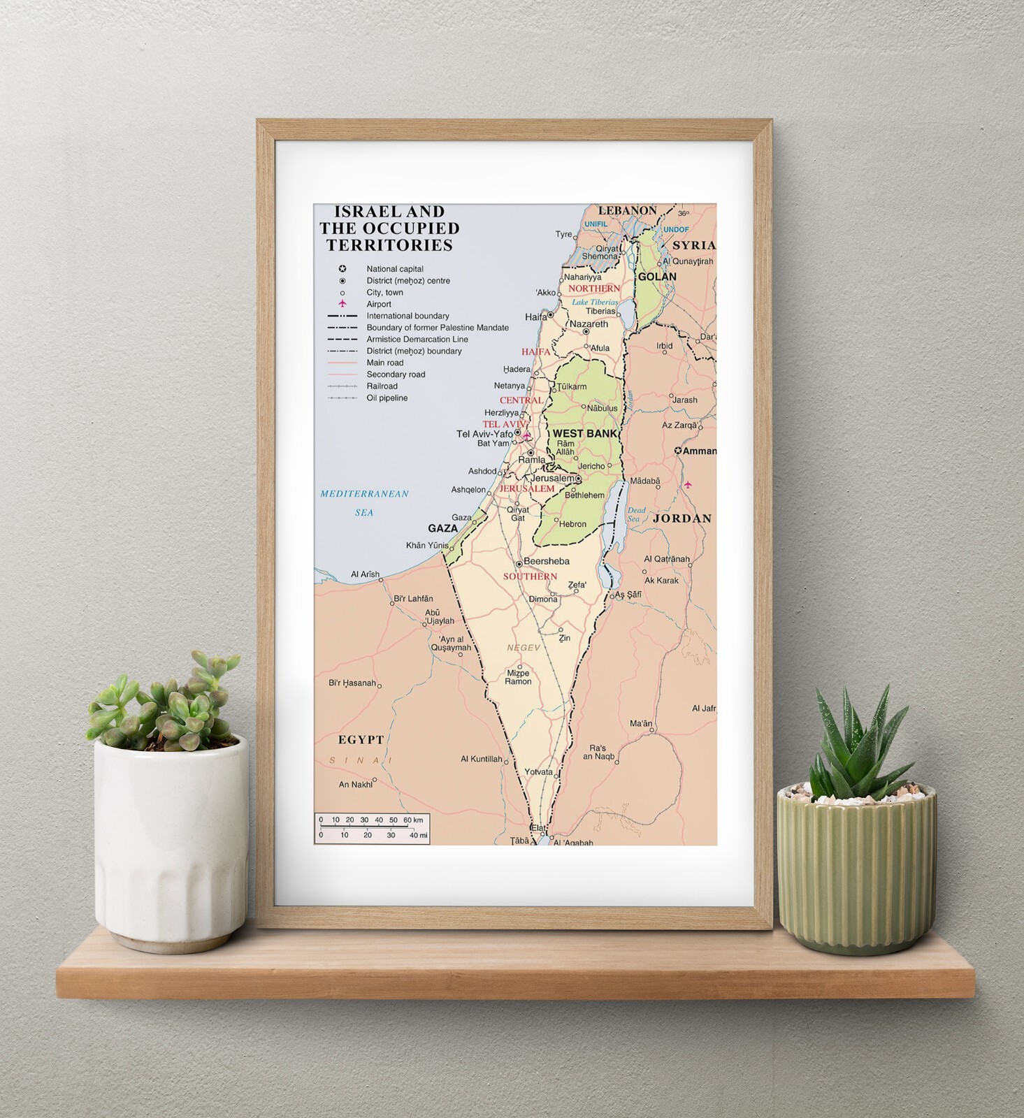 Israel and Occupied Territories 2018 Map Palestine War Gaza West Bank Lebanon