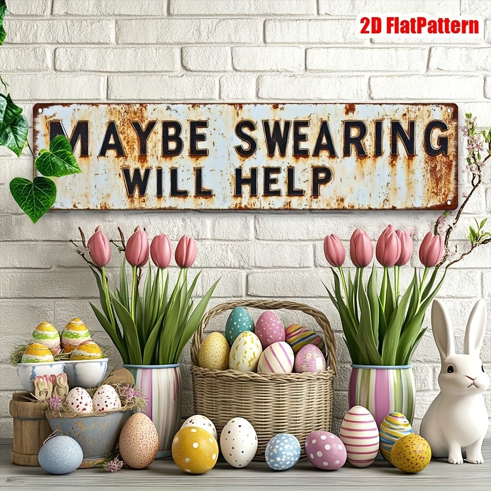 Maybe Swearing Will Help Funny Rustic Metal Sign Bar Garage Home Decor Plaque