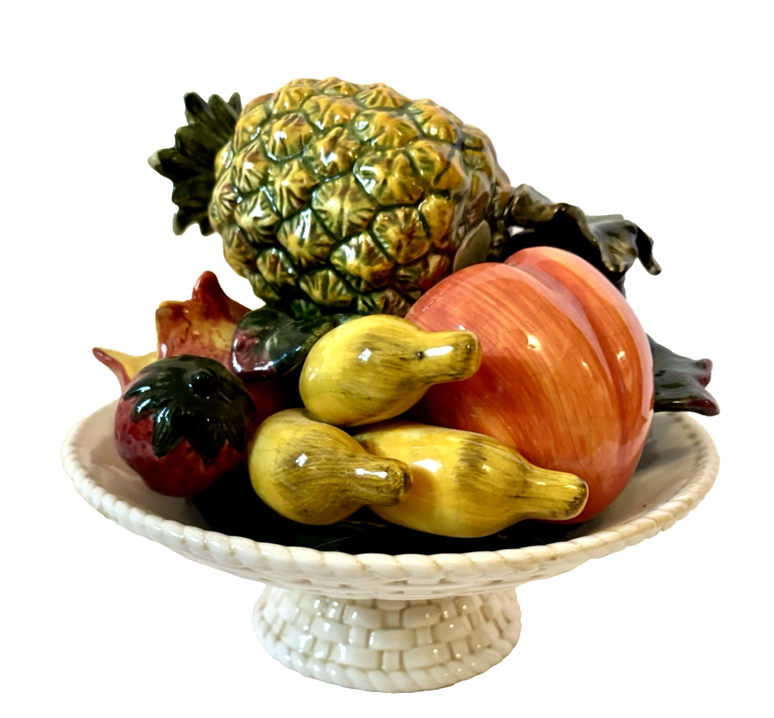 Vintage Handmade 10″ Italian Majolica Tropical Fruit Bowl Centerpiece