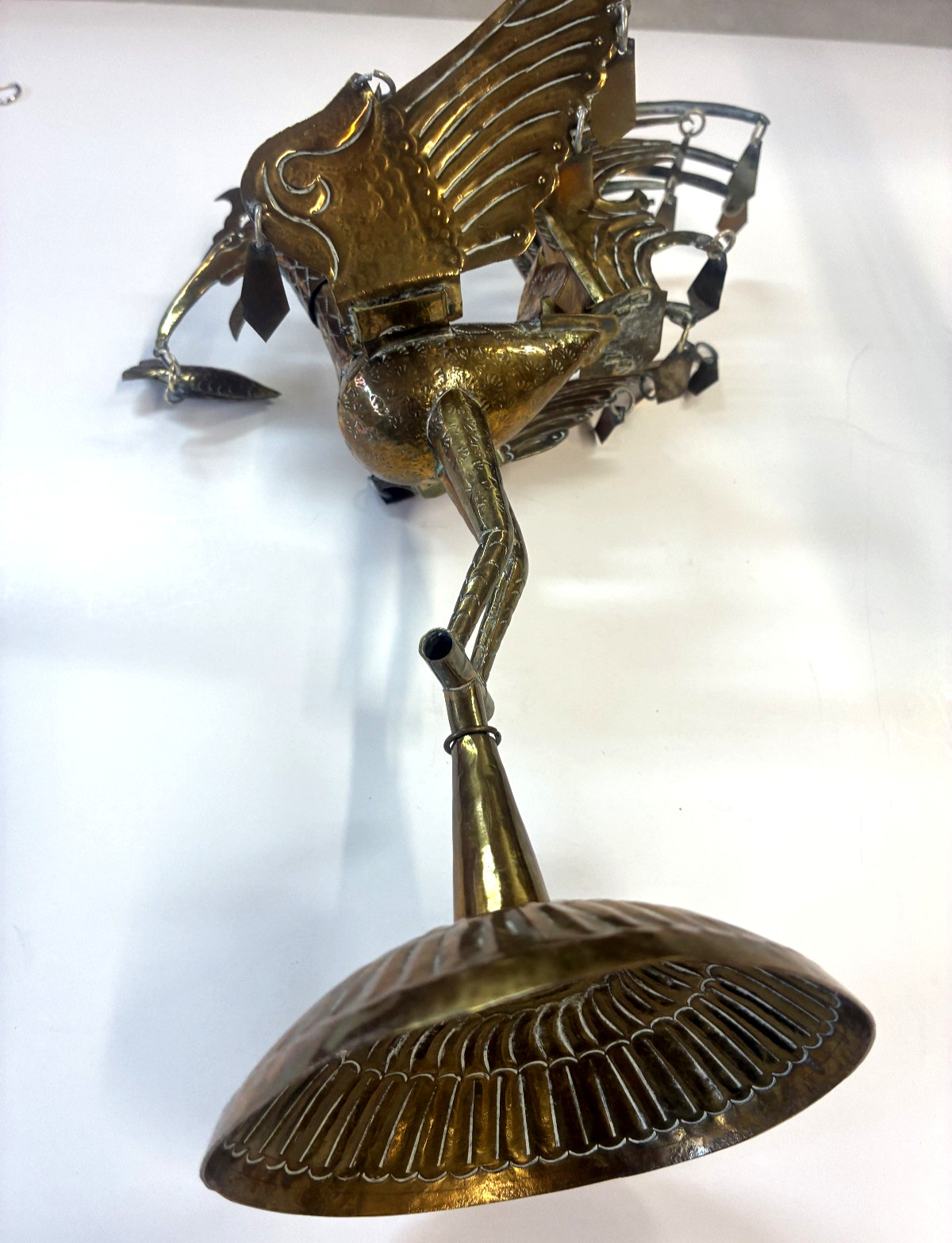 Unusual Set of 2 Identical Asian Brass Bird Statues 6 Pieces Each – 11.5″